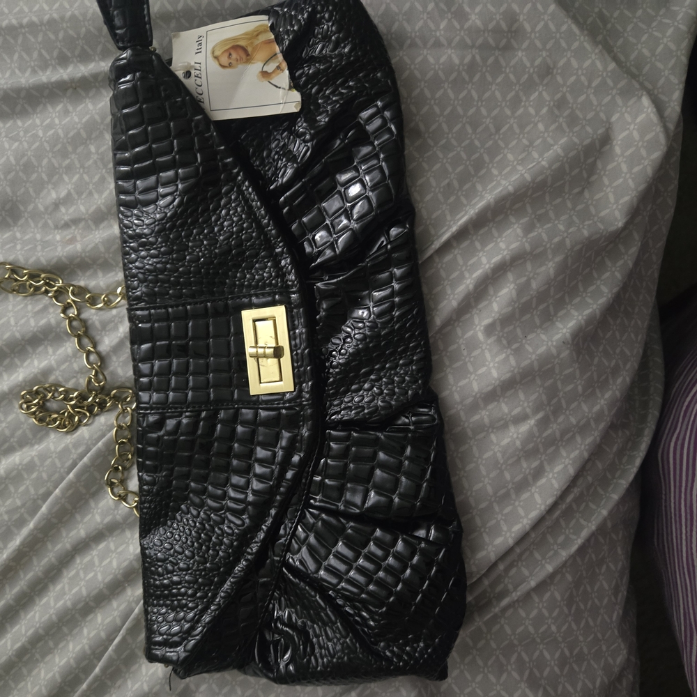 Vecceli Italy Black Hand Bag with Luxurious Finish